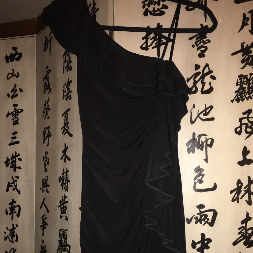 One-Shoulder Black Ruffle Mini Dress